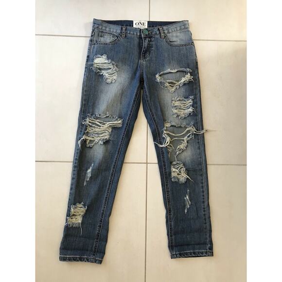One Teaspoon Awesome Baggies Distressed Crop Jeans - Picture 1 of 11